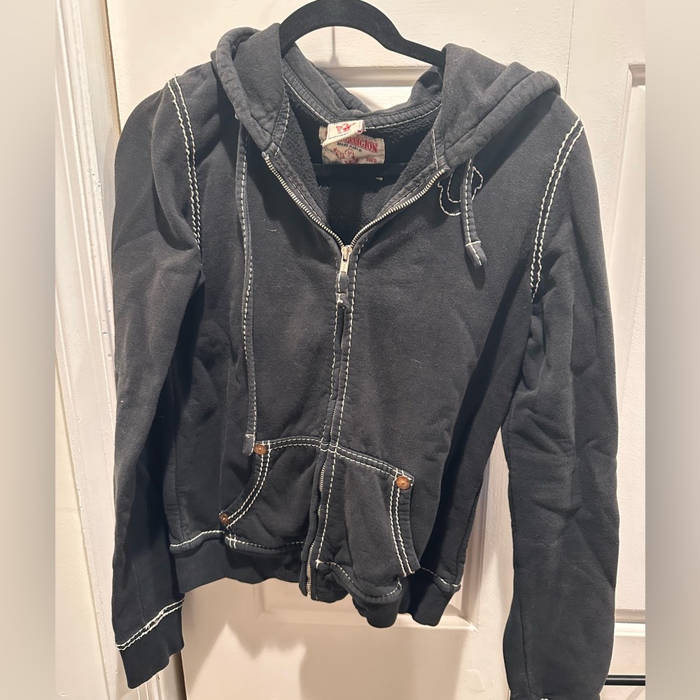 True religion black zip up hoodie